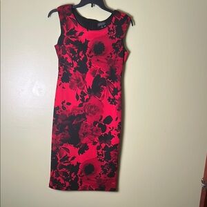 Connected Apparel Red and Black Sheath Midi Dress size 10.